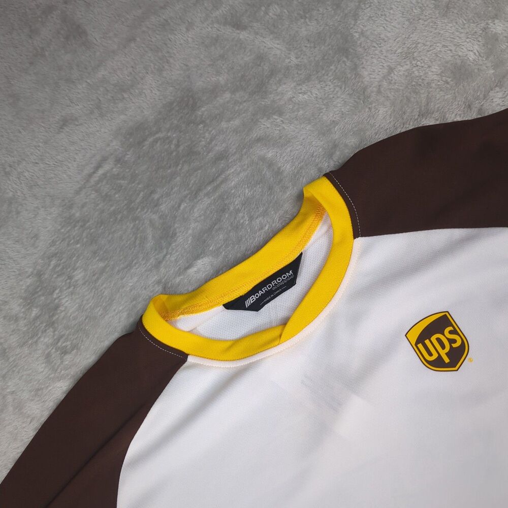 NWT Boardroom UPS Running Shirt Mens XL White Brown Gold Performance Tee 630234